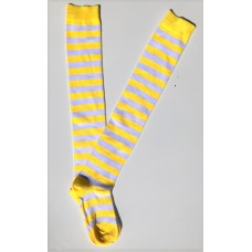 Cotton white neon yellow striped over the knee thigh high socks